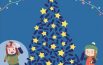 Un albero di Natale  fatto di bottiglie di plastica blu