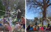 Inverno senza neve, le insegnanti imbiancano il giardino della scuola