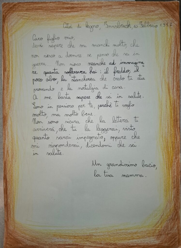 Una delle lettere dalla prima Guerra Mondiale