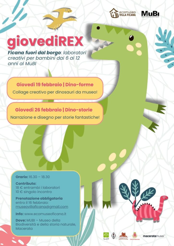 La locandina di Giovedìrex, laboratori a tema dinosauri