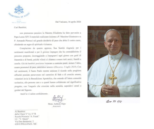 Il Papa invia una lettera a bambini e bambine della scuola Anna Frank
